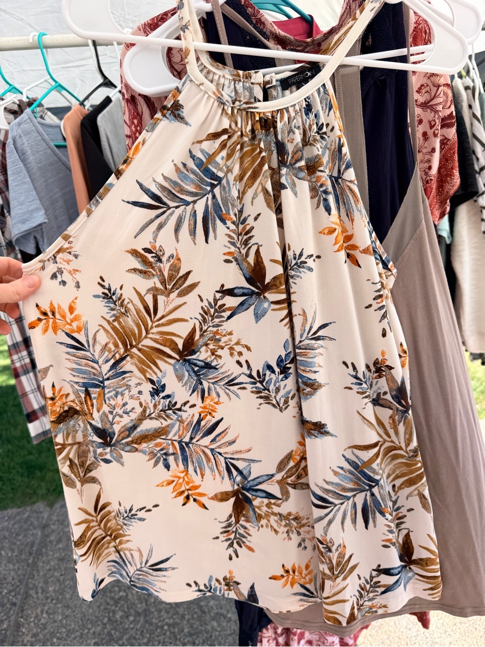 Papermoon Cream Halter Skirt with Blue & Brown Leaf Print